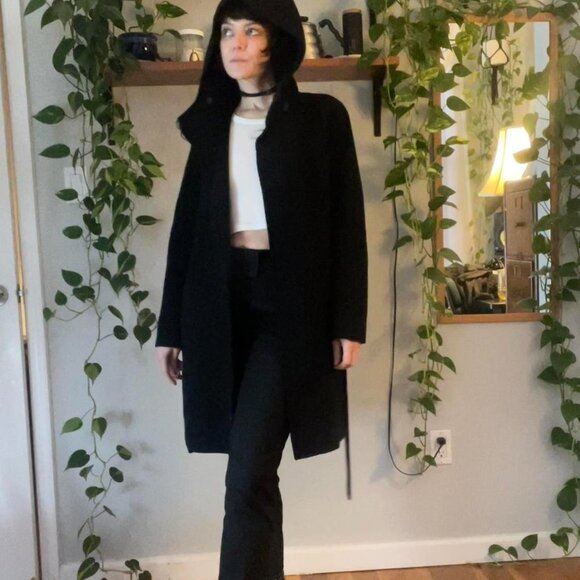 Theory 100% Wool Robe Coat with Hood, Tie, and Pockets - S/M - Picture 3 of 8